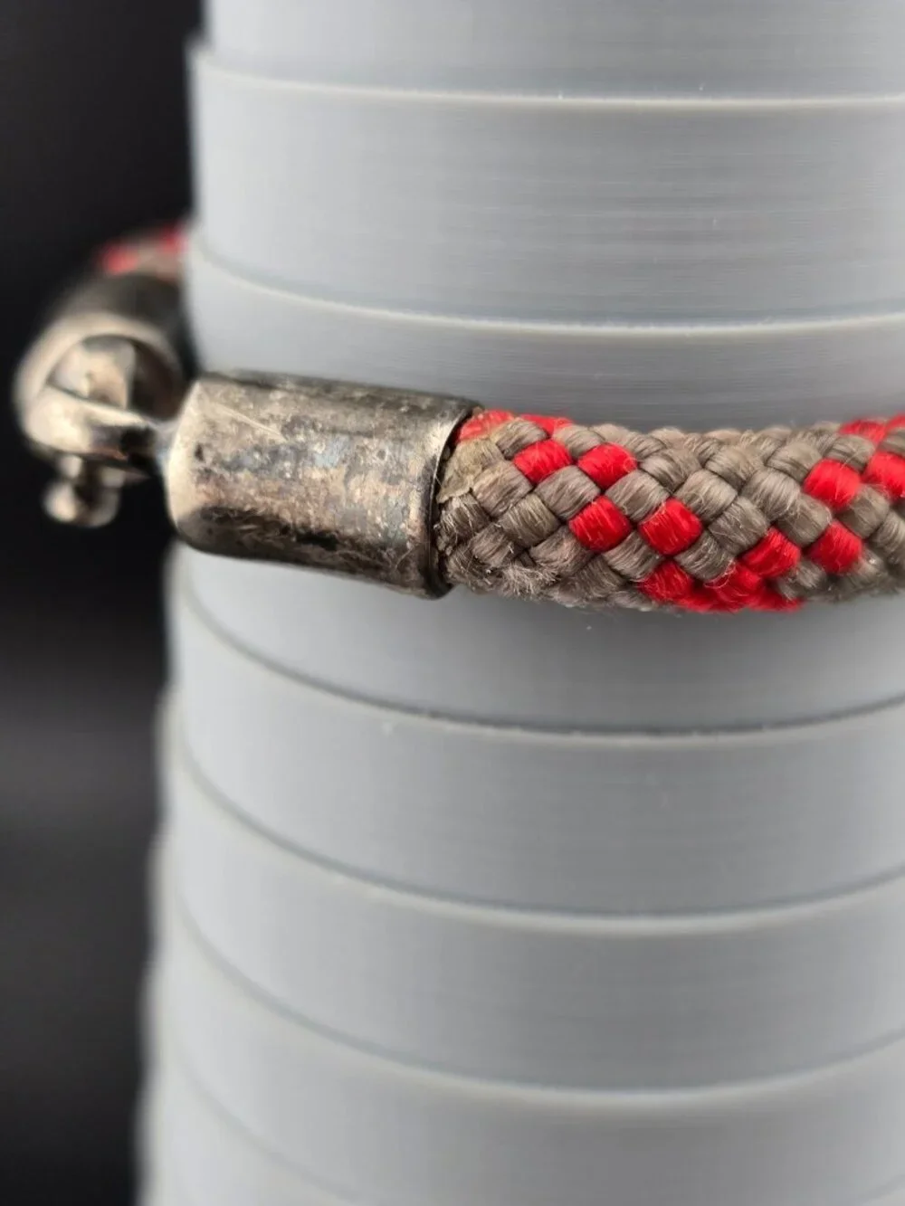Vintage Mens Snake Red and Gray Cord Bracelet Metal Accents 6.25